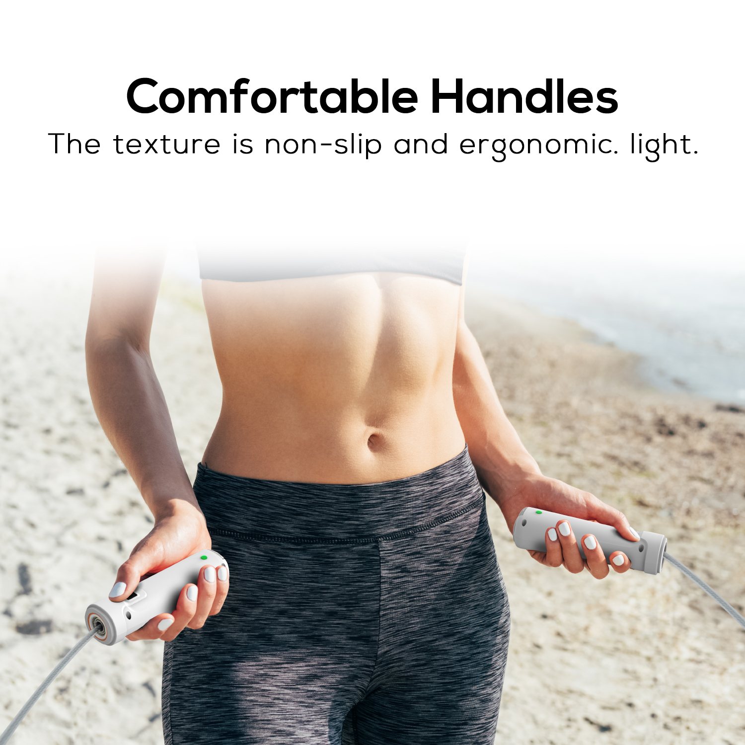 Mango cómodo Nuestras cuerdas para saltar para fitness están equipadas con un mango ligero que está hecho de material respetuoso con el medio ambiente.Las asas te dan un tacto cómodo y antideslizante a la hora de hacer ejercicio.