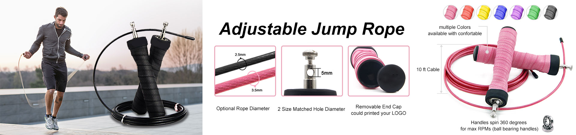 ProCircle Technology ofrece cuerda de saltar ajustable.El ajustador de longitud de la cuerda se puede ajustar rápida y fácilmente a la longitud deseada de la cuerda para saltar.